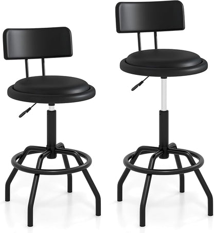 COSTWAY Adjustable Height Bar Stools Set of 2, 360 Degree Swivel, Modern Guitar Stool for High Ergonomic Seating, with PU Leather Cushion, Heavy Duty Steel Frame for Bar, Shop and Music, Garage, Black