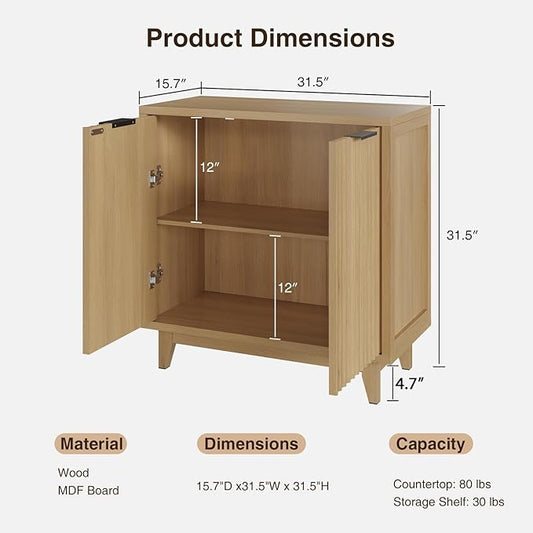 Fluted Cabinet with Storage, 2 Doors Sideboard Buffet, Mid Century Modern Accent Cabinet with Adjustable Shelves, Multifunctional Console Table with Storage for Living Room, Kitchen, Entryway