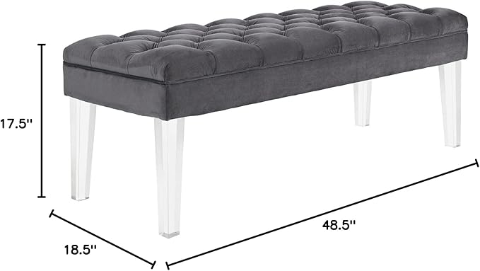 Modway Valet Tufted Button Performance Velvet Upholstered Bedroom Or Entryway Bench with Acrylic Legs in Gray