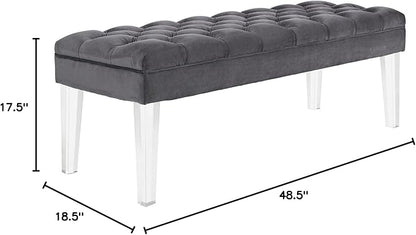 Modway Valet Tufted Button Performance Velvet Upholstered Bedroom Or Entryway Bench with Acrylic Legs in Gray