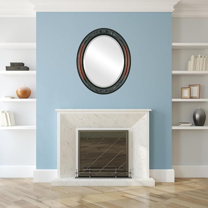 OVALCREST Oval Beveled Wall Mirror for Home Decor - Florence Style - Rosewood - 20" x 16"