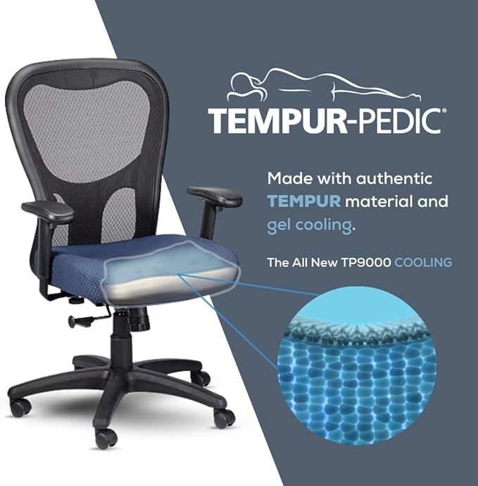 Tempur-Pedic TP9000C Mesh Swivel Task Chair with Tempur Material, Cooling Gel Layer, Adjustable Armrests, and Lumbar Support, Navy