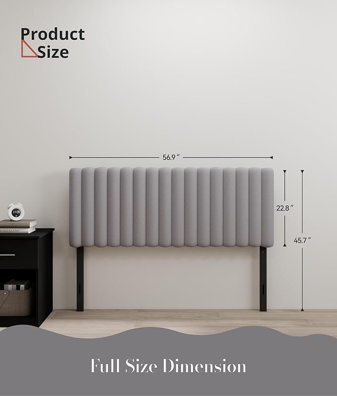 Full Size Upholstered Headboard Only, Channel Tufted Headboard with Wood Legs for Bedroom, Adjustable Height, Easy Assembly, No Box Spring Needed, Grey