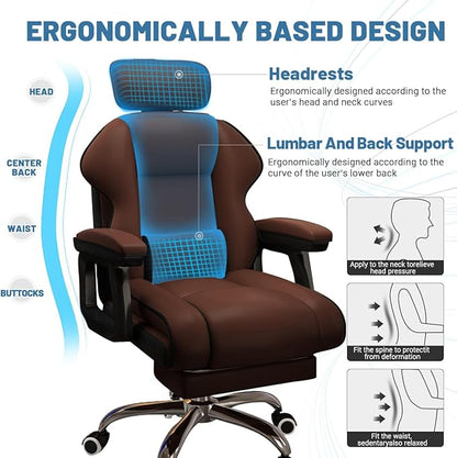 Executive Computer Chair Home Office Desk Chair,Adjustable Angle, Ergonomic Adjustable Height PU Leather Chairs with Cushions Armrest for Long Time Seating-High Office Chair with Footrest