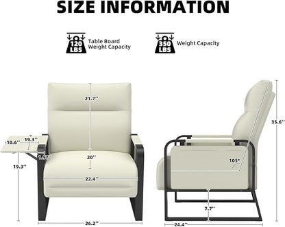 Upholstered Accent Chair, Modern Faux Leather Sofa Chair with Foldable Side Tray Table & Storage Pocket, Small Accent Sofa for Living Room, Bedroom, Reception Room, Beige
