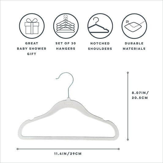 3 Sprouts Velvet Baby Hangers - Non-Slip Hanger for Infant, Toddler, Baby Clothes - Closet Kids Hangers with Slim Design, Nordic Colors, Pack of 30 - Gray