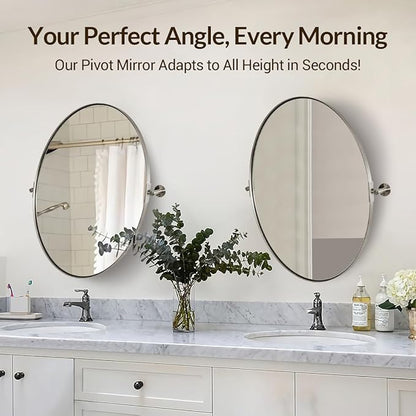 ANDY STAR Brushed Nickel Bathroom Mirror, 20 x 30 Inch Oval Pivot Mirror for Wall, Unique Farmhouse Tilt Mirror in Slim Silver Stainless Steel Metal Frame for Bedroom, Powder Room
