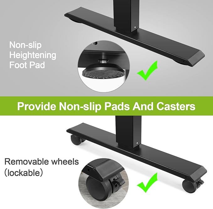 farexon Electric Standing Desk Adjustable Height, 55 x 24 Inch Stand up Desk with Large Mouse Pad, Rolling Wheels & Foot Pad,27''-46'' Lifting Range Home Office Computer Desk(Black)