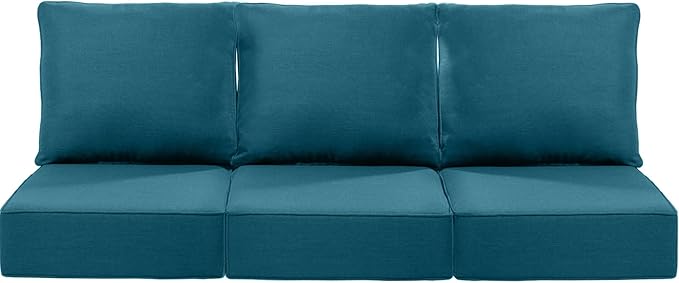 Luxury 22x24/22x25 6-Inch Patio Chair Cushions Set of 3 - Memory Foam Deep Seat Water-Resistant Patio Cushion for Lawn Dining Rocking Swivel Chairs Loveseat Sectional Sofa - Peacock Blue