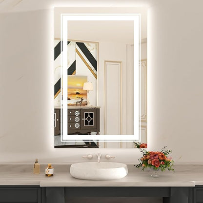 WTTY RGB LED Bathroom Mirror 24"x36" with Backlit and 3 Front Light,Stepless Dimmable LED Mirror for Bathroom,Lighted Bathroom Vanity Mirror for Wall,Anti-Fog,Memory Function,Shatter-Proof