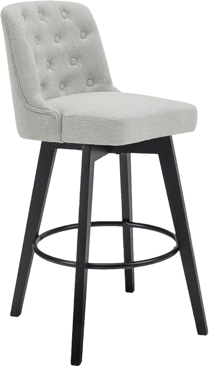 MINCETA Bar Stool, 30 Inch Upholstered Barstool with Low Tufted Back and Footrest, Swivel Counter Height Barstool for Kitchen Island Home Bar Performance Fabric Greige