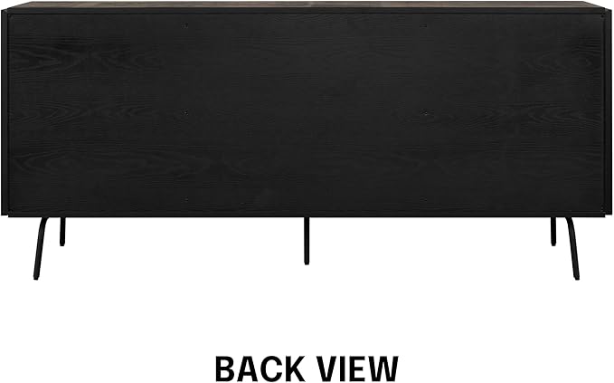 NTC Veil Large Sideboard with 2 Doors and 3 Drawers, Buffet Cabinet with Vertical Groove Design and Metal Legs, Storage Cabinet for Living Room, and Entryway, Effortless Assembly - Burnt Black