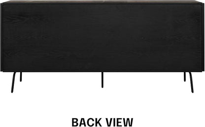 NTC Veil Large Sideboard with 2 Doors and 3 Drawers, Buffet Cabinet with Vertical Groove Design and Metal Legs, Storage Cabinet for Living Room, and Entryway, Effortless Assembly - Burnt Black