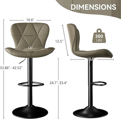 Bar Stools Set of 1,Adjustable Swivel Barstools, Faux Leather Bar Chairs,Upholstered Counter Height with High Backrest for Kitchen Island, Dark Khaki