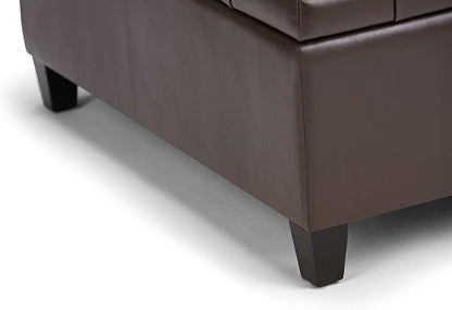 SIMPLIHOME Harrison 36 inch Wide Transitional Square Coffee Table Storage Ottoman in Chocolate Brown Vegan Faux Leather, Assembled, For the Living Room and Bedroom