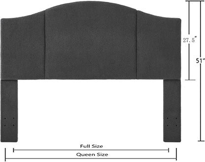 24KF Middle Century Upholstered Foldable Queen Headboard, Modern Boucle Teddy Fabric Headboard Queen/Full 6033-Q-Dark Gray