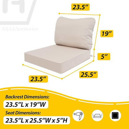 AAAAAcessories Outdoor Deep Seat Cushions, Waterproof, Fade-Resistant Patio Furniture Replacement Cushions, 23.5" x 25.5" x 5" + 23.5" x 19", Set of 2, Khaki Beige