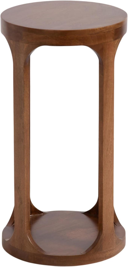 Kate and Laurel Dahl Modern Slatted Wooden Round Drink Table; 12 x 23; Walnut Brown; Transitional Wood Accent Pedestal Table for Use as Living Room Plant Stand or Small Bedroom Nightstand