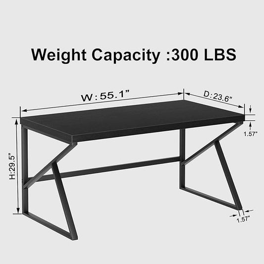 HSH Black Desk, Modern Industrial Home Office Computer Desk, Laptop PC Desk for Student Work Writing Study Gaming, Simple Metal and Wooden Computer Table in Bedroom Living Room Workstation, 55 Inch