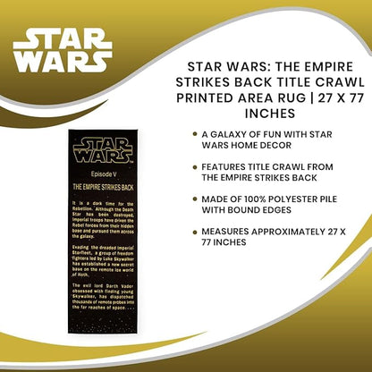 Star Wars: The Empire Strikes Back Title Crawl Printed Area Rug | Indoor Floor Mat, Accent Rug For Living Room and Bedroom, Home Decor For Kids Playroom | Movie Gifts And Collectibles | 27 x 77 Inches