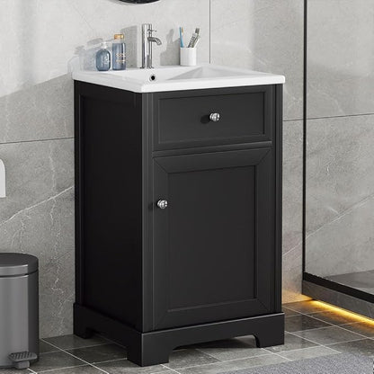 20" Bathroom Vanity with Sink, Wooden Bathroom Storage Cabinet with Soft Closing Door and Adjustable Shelve,Narrow Small Bathroom Cabinet for Small Space (20"× 18"×34"),Black