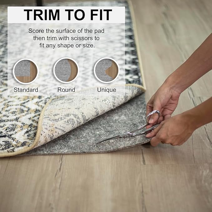 Mohawk Home 4' 10" Round Non Slip Grip Rug Pad 3/8" Thick Dual Surface Felt Cushion + Rubber Gripper - Safe for All Floors