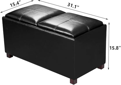 Adeco 31 Inches Storage Ottoman Bench, Non-Folding End of Bed Foot Rest Stools Ottoman with Thicker Foam Padded Seat, Upholstered Storage Chest for Living Room, Entryway, Bedroom