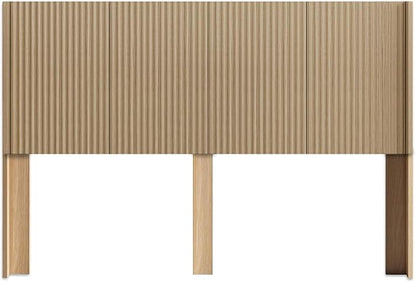 KEIKI Wooden Queen Size Headboard Only, 64.5" Wide Farmhouse Headboards with Wall Mounted Fluted Panel & Wingback for Bedroom, Oak