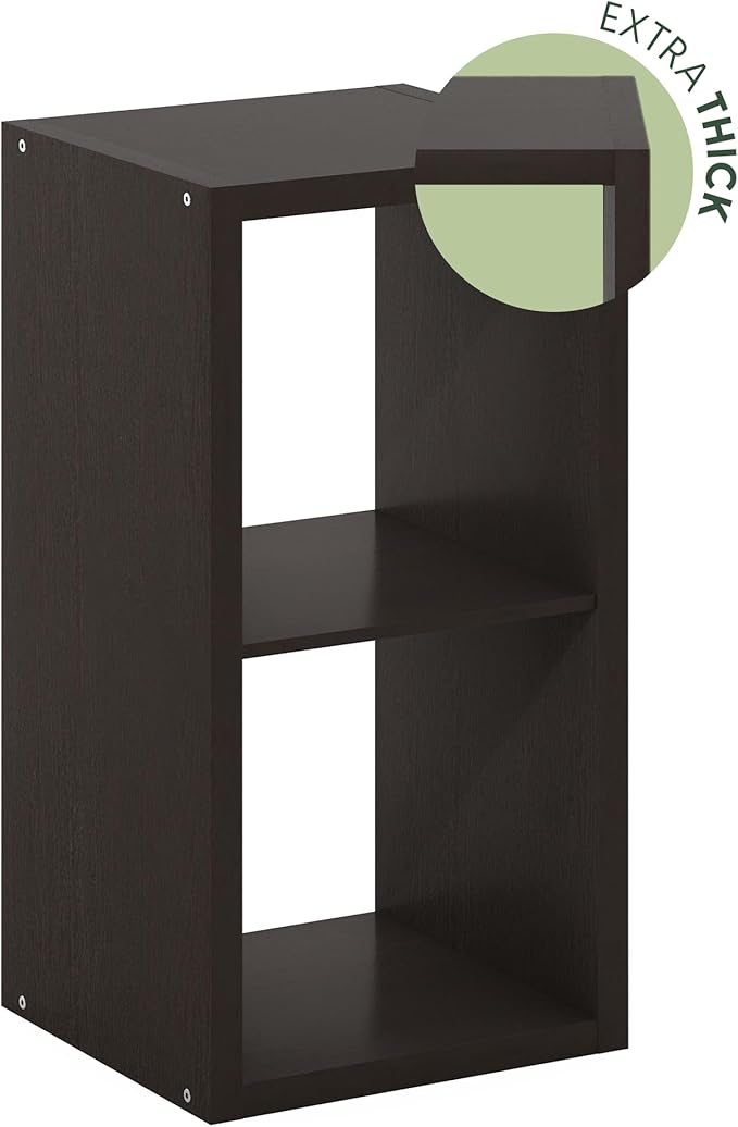 Furinno CUBICLE Book Shelf, 2-Cube Thick Frame Bookshelf, Horizontally & Vertically Reversible Bookcase with Open Back, 14.6 x 15.9 x 30, for Living Room, Bedroom, Home Office, Black Dark Oak