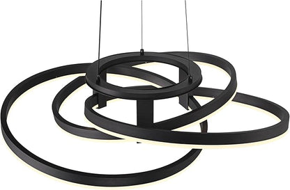 Possini Euro Design McKenna Sanded Black Pendant Lighting 26 1/2" Wide Modern Ribbon Rings Dimmable LED Fixture for Dining Room House Foyer Kitchen Island Entryway Bedroom Living High Ceilings