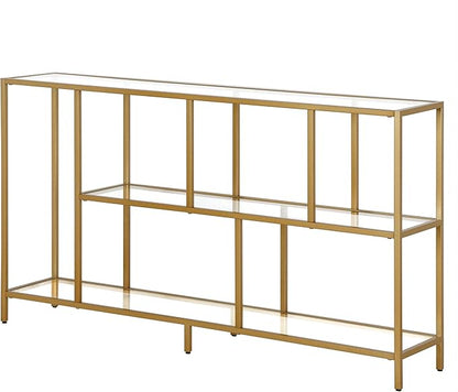 Henn&Hart 52" Wide Rectangular Console Table with Glass Shelves in Brass, Entryway Table, Accent Table for Living Room, Hallway