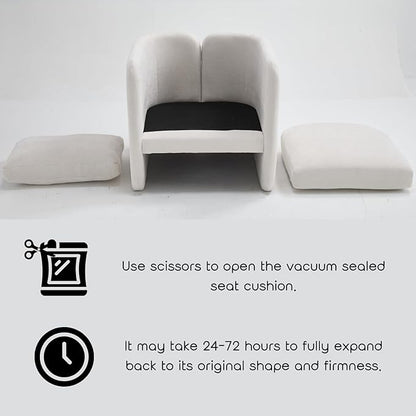 Modern Accent Barrel Chair, Single Sofa Chair with Removable Back Pillow, Comfy Chenille Upholstered Reading Accent Chair Lounge Armchair for Bedroom Living Room, Beige