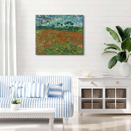 Wieco Art Large Poppy Field June 1890 Canvas Print of Vincent Van Gogh Wall Art Paintings Reproduction Field Pictures Artwork for Wall Decor and Home Decorations