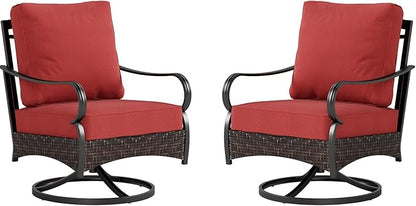 Sophia & William Extra Large Outdoor Patio Swivel Sofa Chairs Set 2 PCS Heavy-Duty Metal Porch Furniture with High Back & Deep Seating Area, 5.5" Thicken Cushions for Deck, Lawn, Outside (Red)