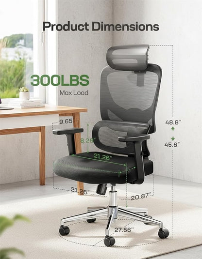 Marsail Ergonomic Office Chair Desk Chair,Gaming Chair with Height Adjustable Lumbar Support, Adjustable Armrest& 2D Headrest