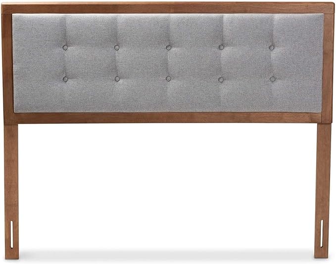 Mid-Century Marvel Fabric Upholstered Walnut Brown Finished Wood Headboard, Wall Mount Headboard Full/Light Gray