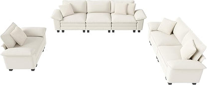 U-Shaped Cloud Modular Sofa Set, Deep Seat 3-Piece 6-Seater Sectional Couch & Removable Arms, Plush Chenille for Living Room - Beige