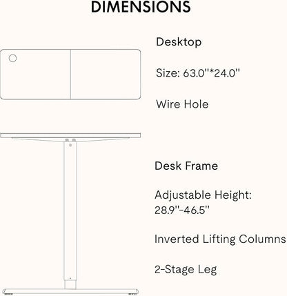 SANODESK Electric Standing Desk 63x24 Inch Height Adjustable Stand Up Desk Home Office Computer Workstation Sit Stand Home Office Desk with Splice Board (Black Frame + Black Top)