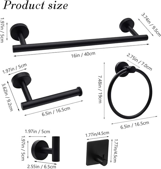 14-Pieces Matte Black Bathroom Accessories Set, Stainless Steel Bathroom Hardware Set, Bath Towel Bar Set, Towel Racks for Bathroom Wall Mounted.
