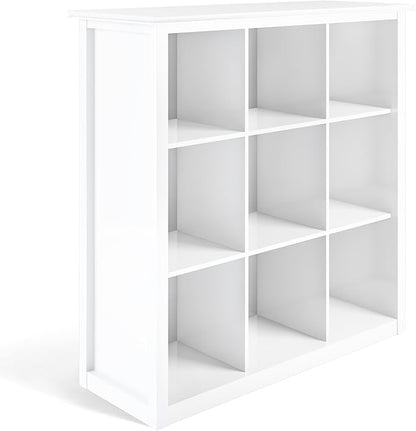 SIMPLIHOME Artisan Bookcase - 43 inch Tall 9-Cube Solid Wood Cube Organizer in White, Transitional Storage Bookcase for Living Room, Study Room or Office with Fixed Shelves and Tapered Legs