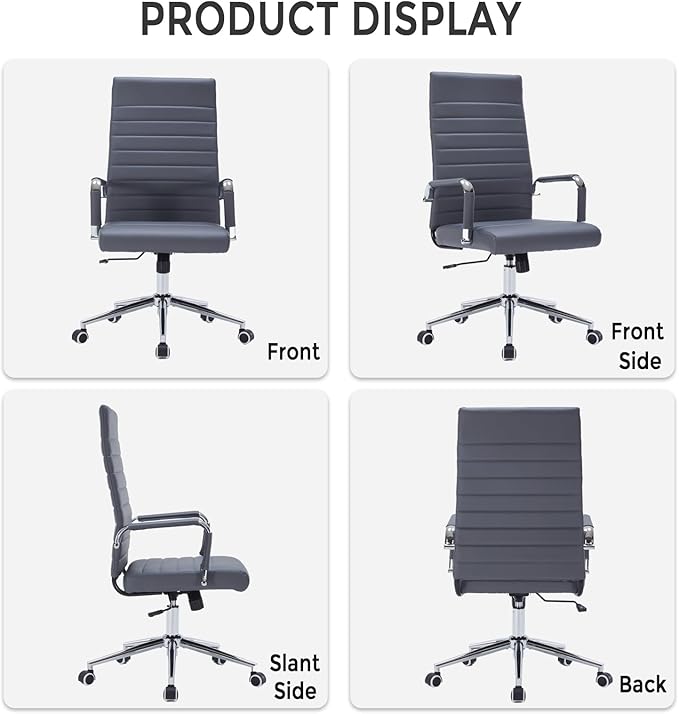 Sidanli Executive Desk Chair, Ergonomic PU Leather Gaming Chair with Adjustable Lumbar Support and Rolling Wheels for Home Office Conference Room, High Back, Gray