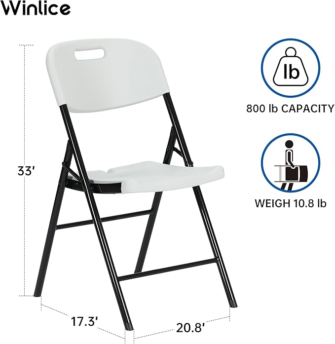 50 Pack Thicker 800 LBS White Folding Chairs, Commercial Grade Folding Chair, Foldable Chairs for Events