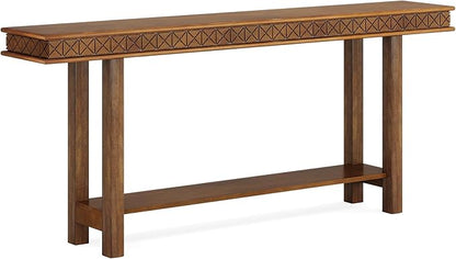 Tribesigns 70.9-Inch Extra Long Console Table, Solid Wood Sofa Table Behind Couch Narrow Long, 2-Tier Entryway Accent Table with Storage for Living Room, Hallway, Entrance, Foyer, Rustic Brown