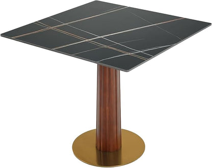 Sintered Stone Square Office Table - Meeting Desk for Small Offices (Dark Brown Leg and Black Top, 1 Table Only)