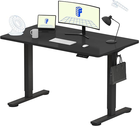 FLEXISPOT EN1 One-Piece Standing Desk 48 x 24 Inches Electric Stand Up Desk for Home Office (Black Frame + 48" Black Top)