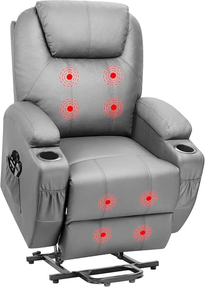 Flamaker Power Lift Recliner Chair Electric Lift Recliner for Elderly Power Lift Recliner Chair with Cup Holders Side Pockets for Living Room (Leathaire, Brown)