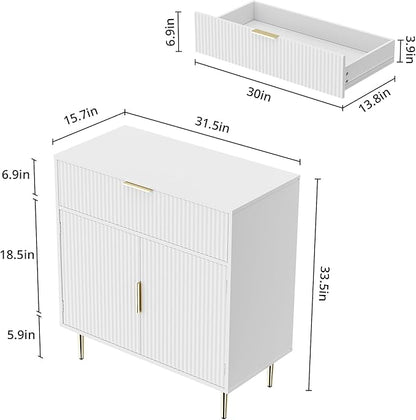 Coffee Bar Cabinet with 2 Doors & Drawer, Sideboard Buffet with Adjustable Shelves, Accent Liquor Cabinet with Storage, Console Table for Living Dining Room, White