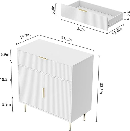 Coffee Bar Cabinet with 2 Doors & Drawer, Sideboard Buffet with Adjustable Shelves, Accent Liquor Cabinet with Storage, Console Table for Living Dining Room, White
