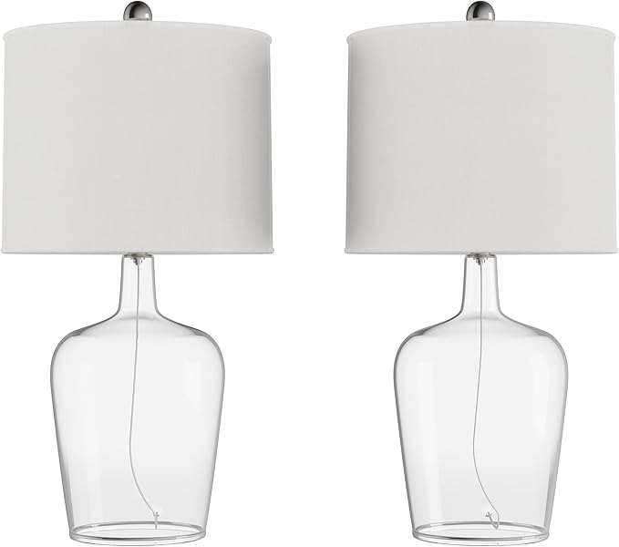 Lavish Home Glass Cloche Table Lamps – Set of 2 Modern Farmhouse Accent Lights with LED Bulbs – Home Décor for Bedroom, Living Room, or Office