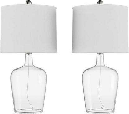 Lavish Home Glass Cloche Table Lamps – Set of 2 Modern Farmhouse Accent Lights with LED Bulbs – Home Décor for Bedroom, Living Room, or Office